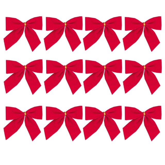 Christmas Red Bows Velvet Tree Decoration 12 Pack 12cm