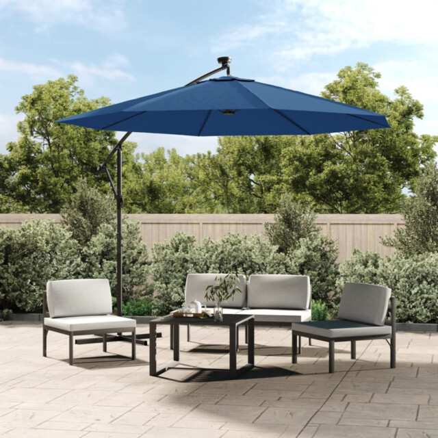 Garden Parasol 300cm Azure Polyester & Steel Cantilever Led Solar 24