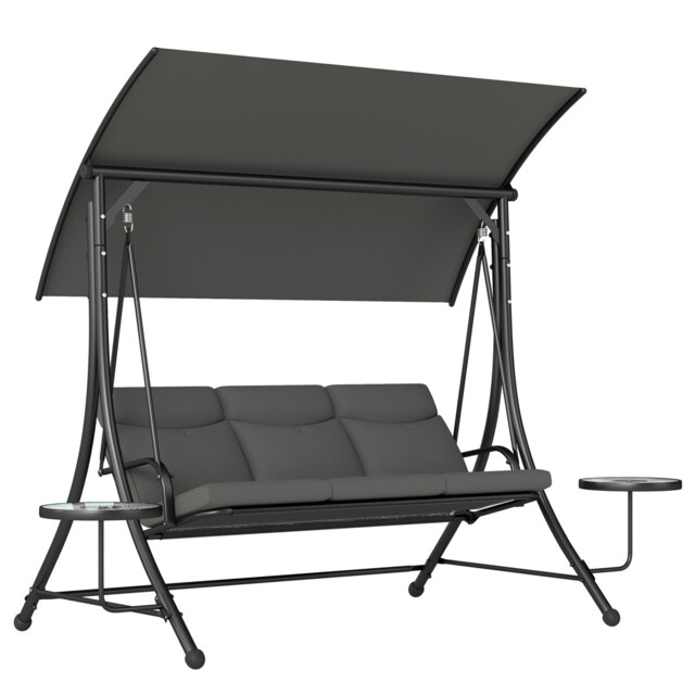 Outsunny 3 Seat Garden Swing Chair Steel W/ Adjustable Canopy And