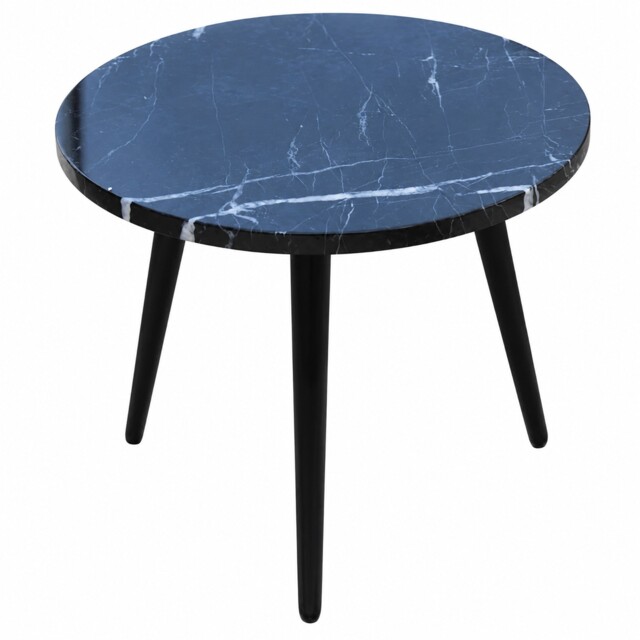 Black Marble Coffee Table – 40cm Round Bistro Style, Steel Legs