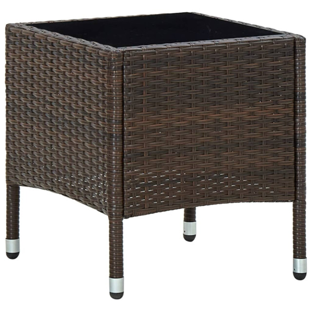 Garden Table Brown Pe Rattan Steel Frame Glass Top 40x40x45 Cm Compact