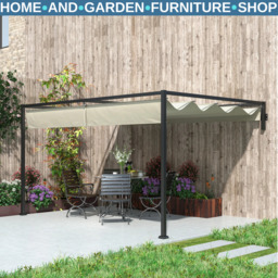 3 × 4m Lean To Steel Pergola With Retractable Fabric Canopy For Garden