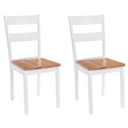 Dining Chairs 2pc White & Natural Rubberwood Classic Solid Seat 45cm H