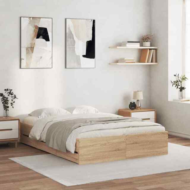 Bed Frame With Drawers Sonoma Oak 120x200 Cm Engineered Wood Vidaxl