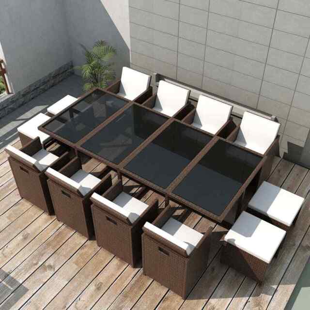 13 Piece Outdoor Dining Set With Cushions Poly Rattan Brown Vidaxl