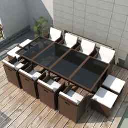 13 Piece Outdoor Dining Set With Cushions Poly Rattan Brown Vidaxl