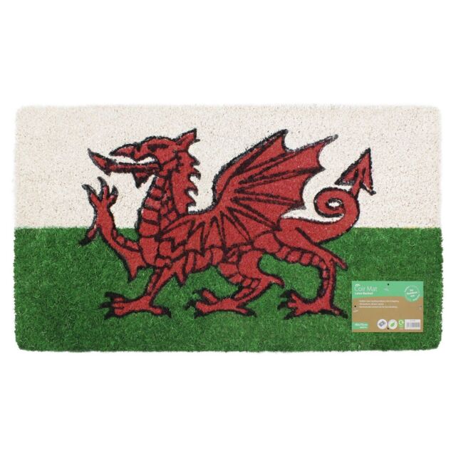 Jvl Entrance Coir Doormat With Latex Backing 40x70cm, Welsh Dragon