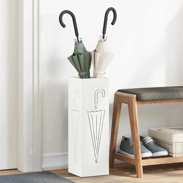 Umbrella Stand White Metal 15.5x15.5x49cm Steel Rectangular Indoor