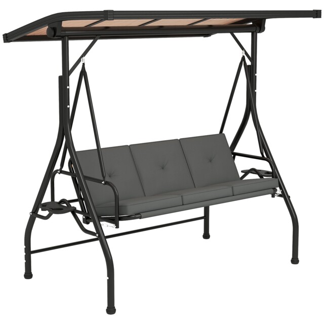 Outsunny 3 Seater Garden Swing Seat Bed, Convertible Swing Chair, Dark