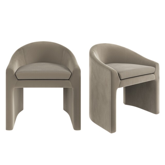 Set Of 2 Upholstered Mink Velvet Curved Tub Dining Chairs - Kel