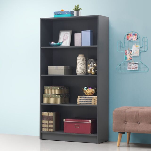 Essentials Bookcase Tall Wide In Dark Grey By Tad