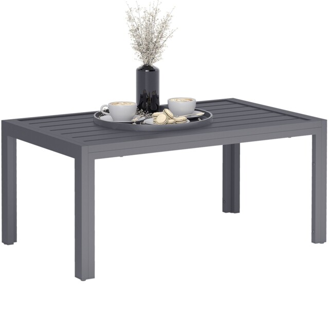 Outdoor Side Table Garden Patio Table Steel Frame Slat Top Grey