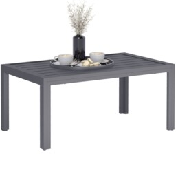 Outdoor Side Table Garden Patio Table Steel Frame Slat Top Grey