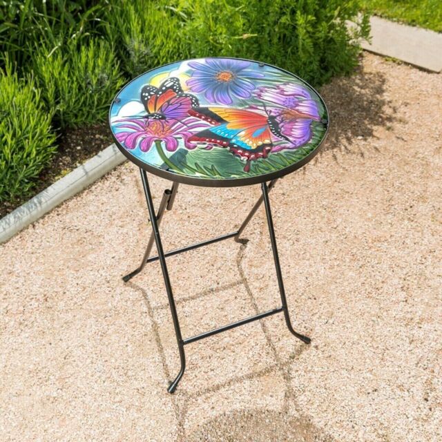 Small Butterfly Table Folding Garden Flowers Drinks Glass Bistro