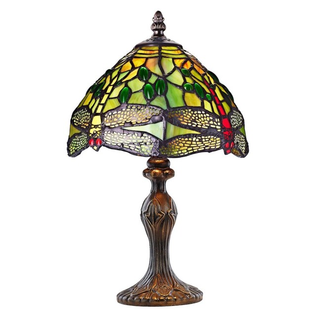 Hand Crafted Green Stained Glass Dragonfly Tiffany Lamp By Happy