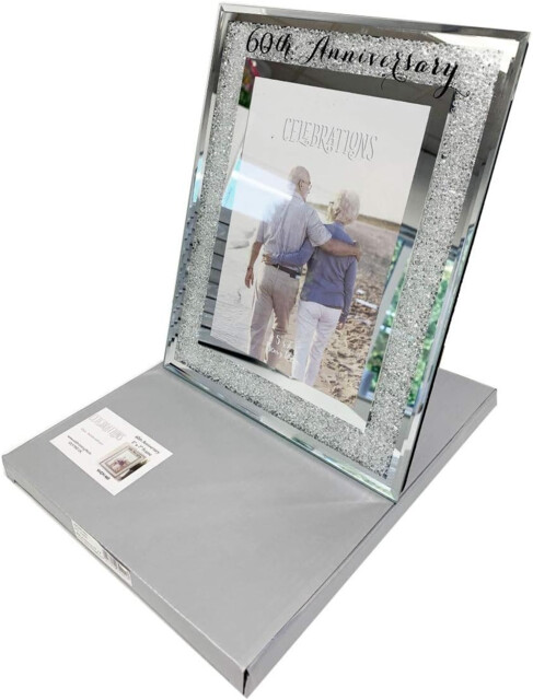 60th Wedding Anniversary Photo Frame Diamond Mirror Glass Crystal