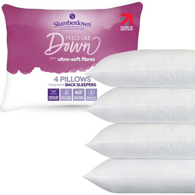 Slumberdown Feels Like Down Medium Support Back Sleeper Pillow, Pack