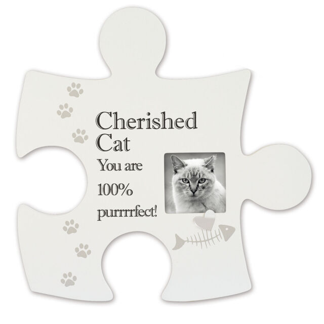Jigsaw Piece Wall Art White Plaque / Photo Frame - Cherished Cat