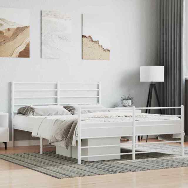 Metal Bed Frame With Headboard And Footboard White 160x200 Cm Vidaxl