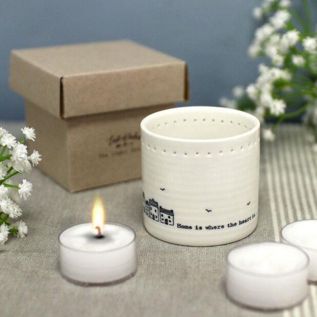 Tea Light Holder With Candle White Home Decor Gift Home Is Where East