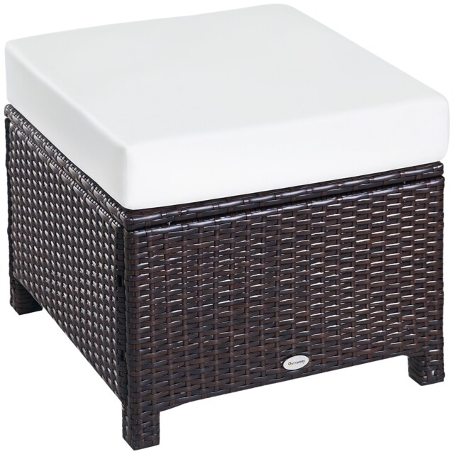 Outsunny Rattan Footstool Wicker Ottoman W/ Padded Seat For Backyard