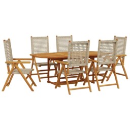 Garden Dining Set 7 Piece Table And Chair Poly Rattan And Solid Wood