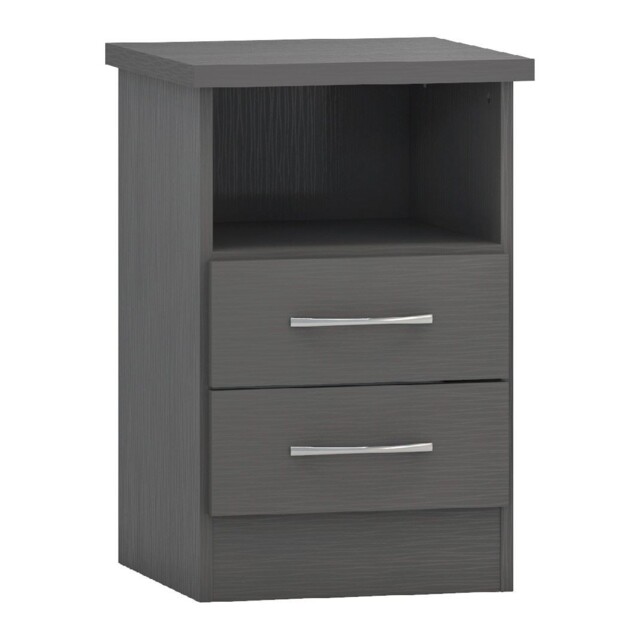 2 Drawer Bedside Table With Shelf Nevada 3d Grey Effect Storage