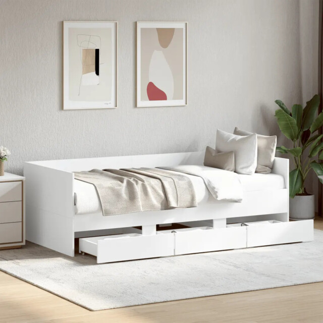 Daybed With Drawers Without Mattress White 100x200 Cm Vidaxl