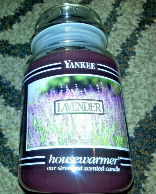 Yankee Candle Large 22 Oz Jar Lavender Flower Glass Black Ribbon