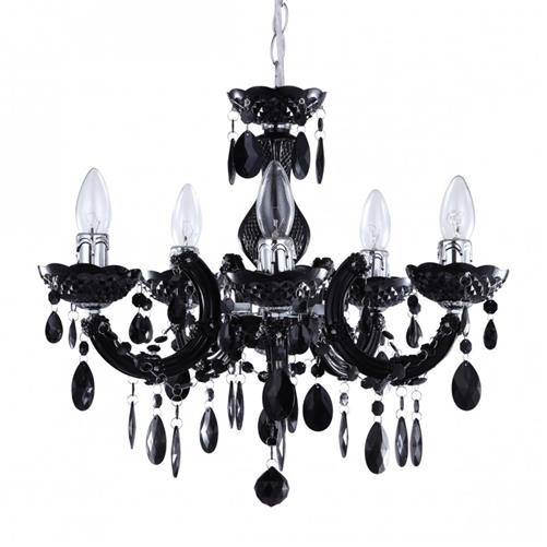 Litecraft Marie Therese Chandelier Crystal Effect Black Ceiling E14 5