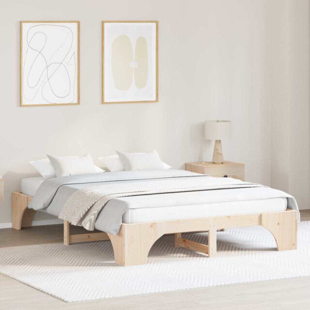 Bed Frame Solid Pine Natural 140x200cm Slatted Platform Low 30cm