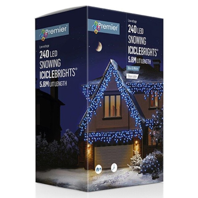 240 Led Blue & White Snowing Icicle Christmas Lights Outdoor + Timer