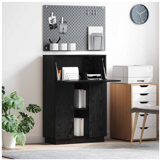 Writing Desk Black Oak Engineered Wood 71.5x31.5x106.5cm Slim With