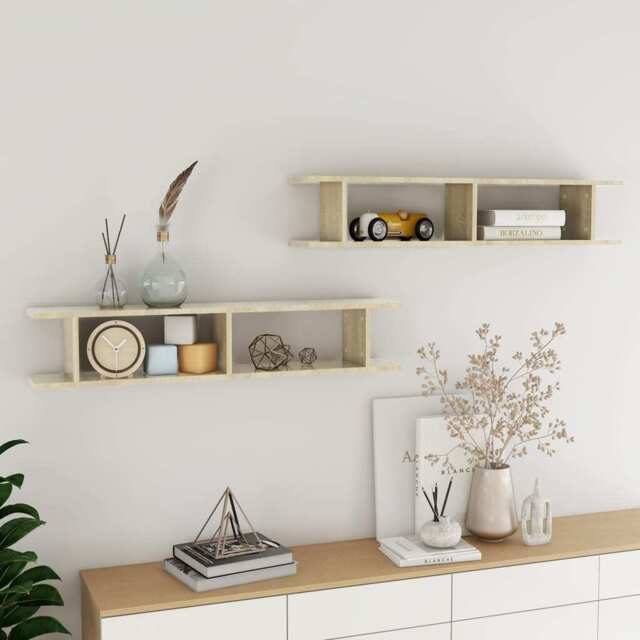 Wall Shelf 2 Pcs Sonoma Oak 105x18x20 Cm Engineered Wood Vidaxl