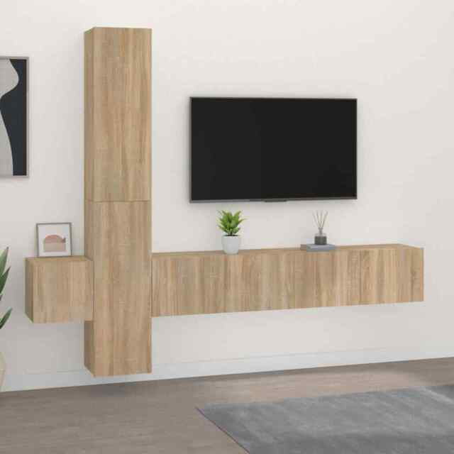 5 Piece Tv Cabinet Set Sonoma Oak Engineered Wood Vidaxl