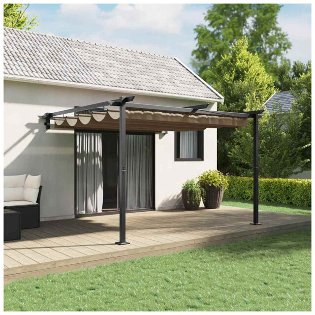 Gazebo Retractable Taupe 3x3m Polyester Steel Frame Wall Mounted Shade