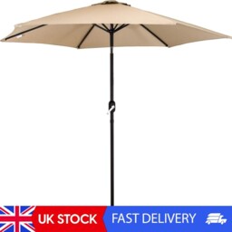 Outdoor, Garden, Metal, Patio, Large Umbrella Parasol With Crank &