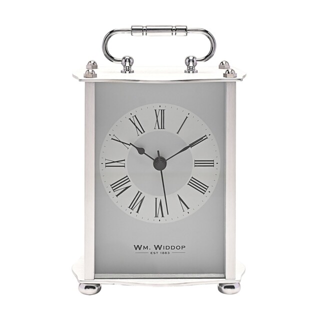 Widdop Silver Tone Quartz Battery Mantel Carriage Clock W2936s