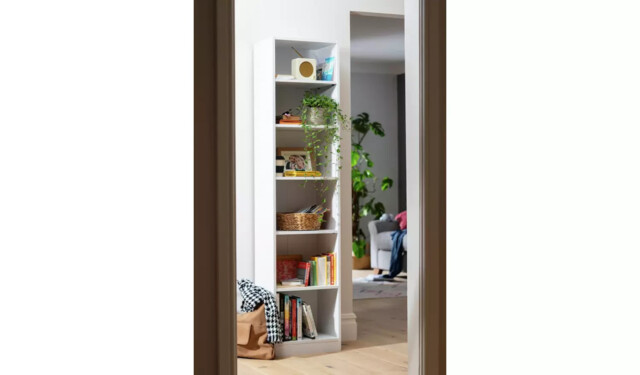 Home Maine Narrow Bookcase - White - Modern Storage Shelving Unit