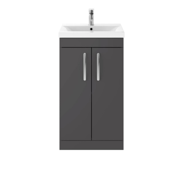 Nuie Athena Gloss Grey 500mm 2 Door Vanity Unit And Minimalist Ceramic