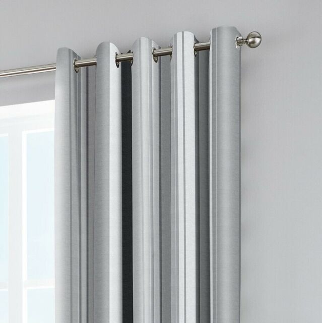 Grey Stripe Whitworth Ring Top Eyelet Curtains Ready Made Lined Pair