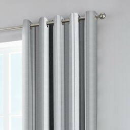 Grey Stripe Whitworth Ring Top Eyelet Curtains Ready Made Lined Pair