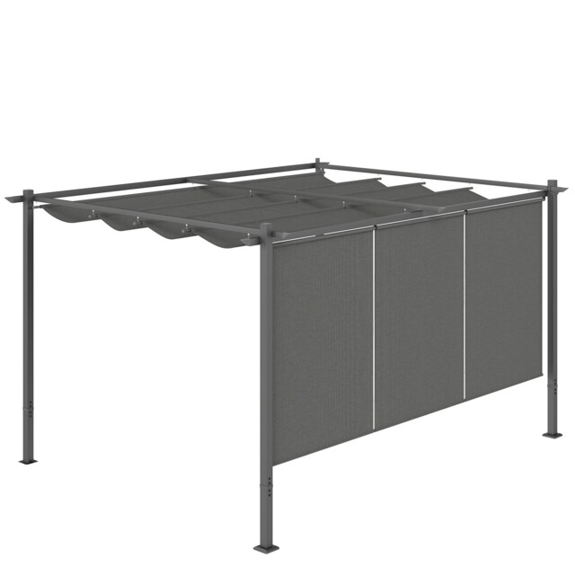 Outsunny 3 X 4m Metal Pergola With Retractable Roof And Roller Shade,
