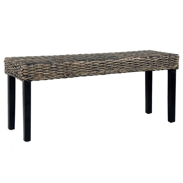 Bench 110 Cm Black Natural Kubu Rattan And Solid Mahogany Wood Vidaxl