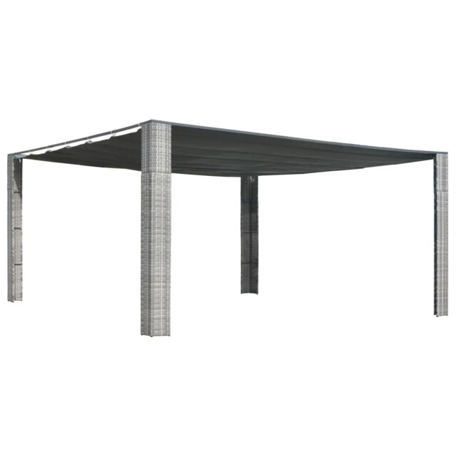 Gazebo With Sliding Roof Poly Rattan 400x400x200 Cm Grey And
