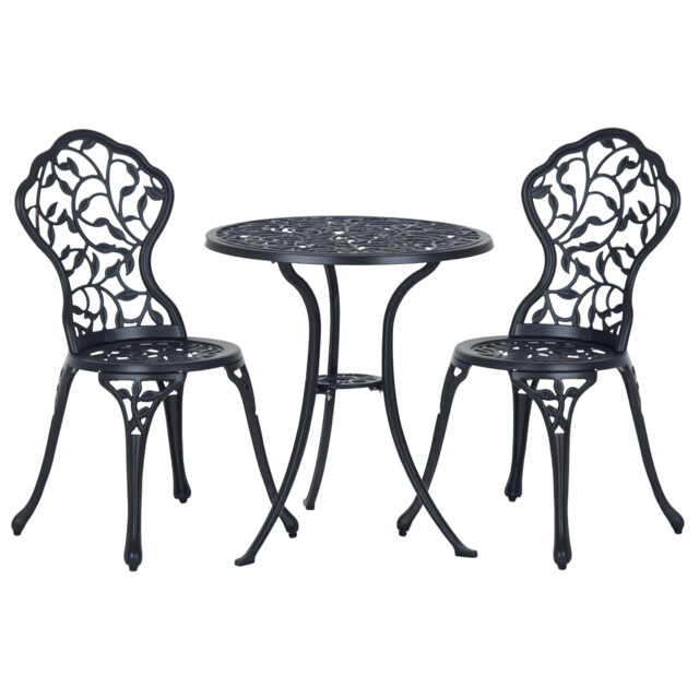 Outsunny Aluminium Bistro Set Garden Coffee Table Chair Outdoor Dining