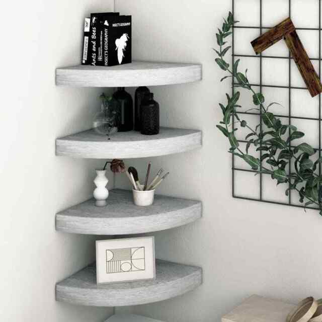 Wall Corner Shelves 4 Pcs Concrete Grey 35x35x3.8 Cm Mdf Vidaxl