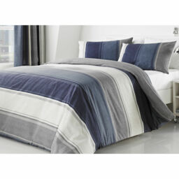Fusion Betley Wide Stripe Denim And Grey Duvet Quilt Cover Bedding Set