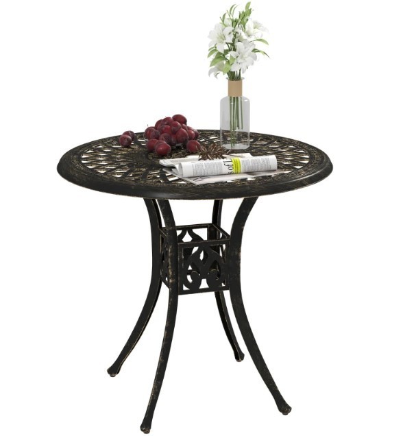 Round Garden Dining Table Parasol Hole Antique Cast Aluminium 78 Cm