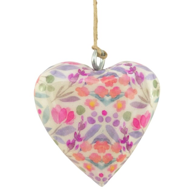 Floral Heart Wooden Hanging Ornament - 5cm - Little Gift - Cracker